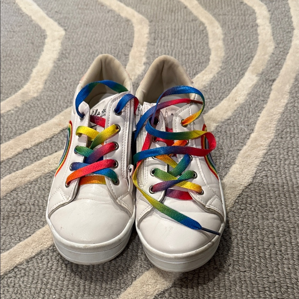 Lola + The Boys White Sneakers with Rainbow Laces